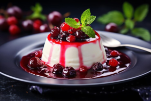 Panna cotta com calda de frutas vermelhas