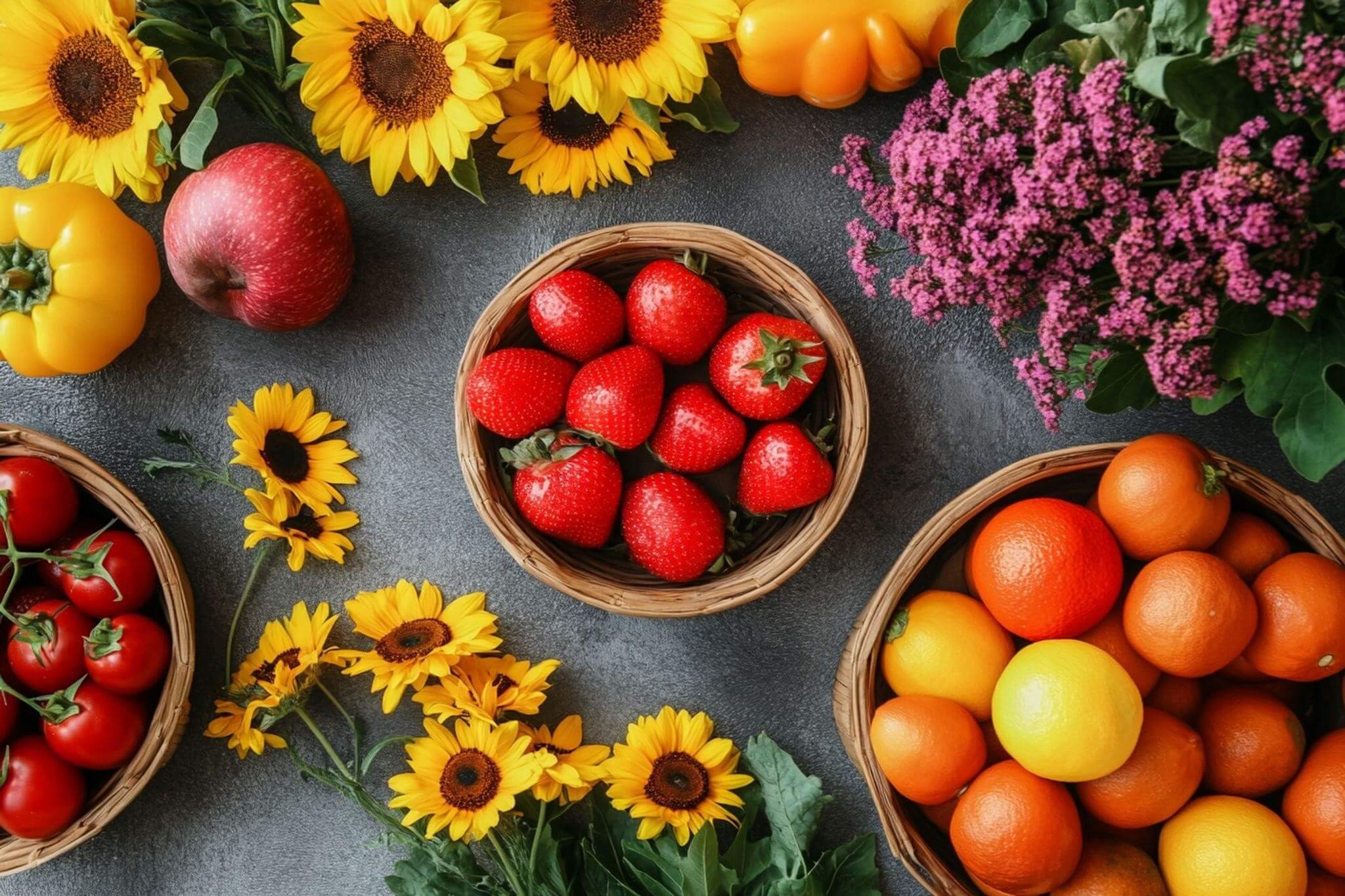 Flores e frutas da estação primavera