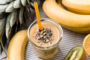Smoothie de banana, linhaça.