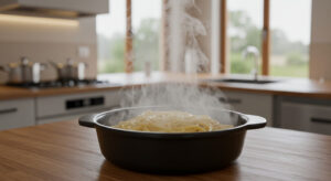 Macarrão pronto dentro da panela.