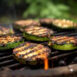 Abobrinha sendo assada na grelha em um churrasco sem carne